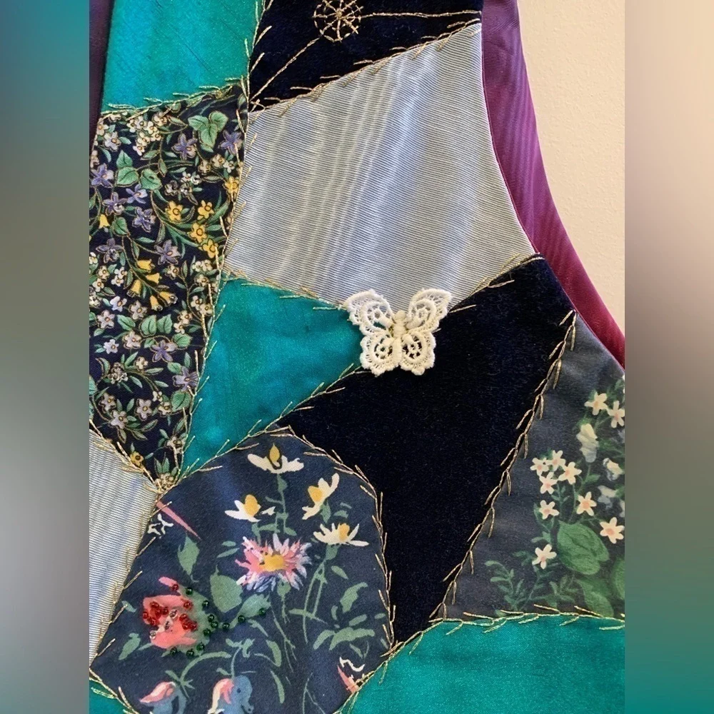 Unique MARDI GRAS Silk Tie Artsy Vest VTG Wearable Art One of a Kind Festival - Picture 4 of 6